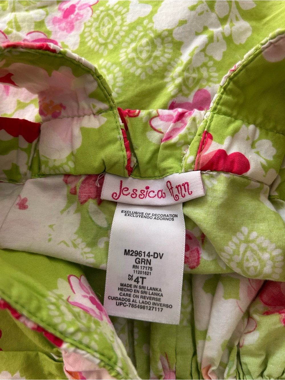 Jessica Ann Lime Green Floral Dress with Pink Accents 100% Cotton Size 4T - Picture 5 of 6